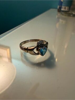 Sterling Silver Blue Heart Claddagh Ring